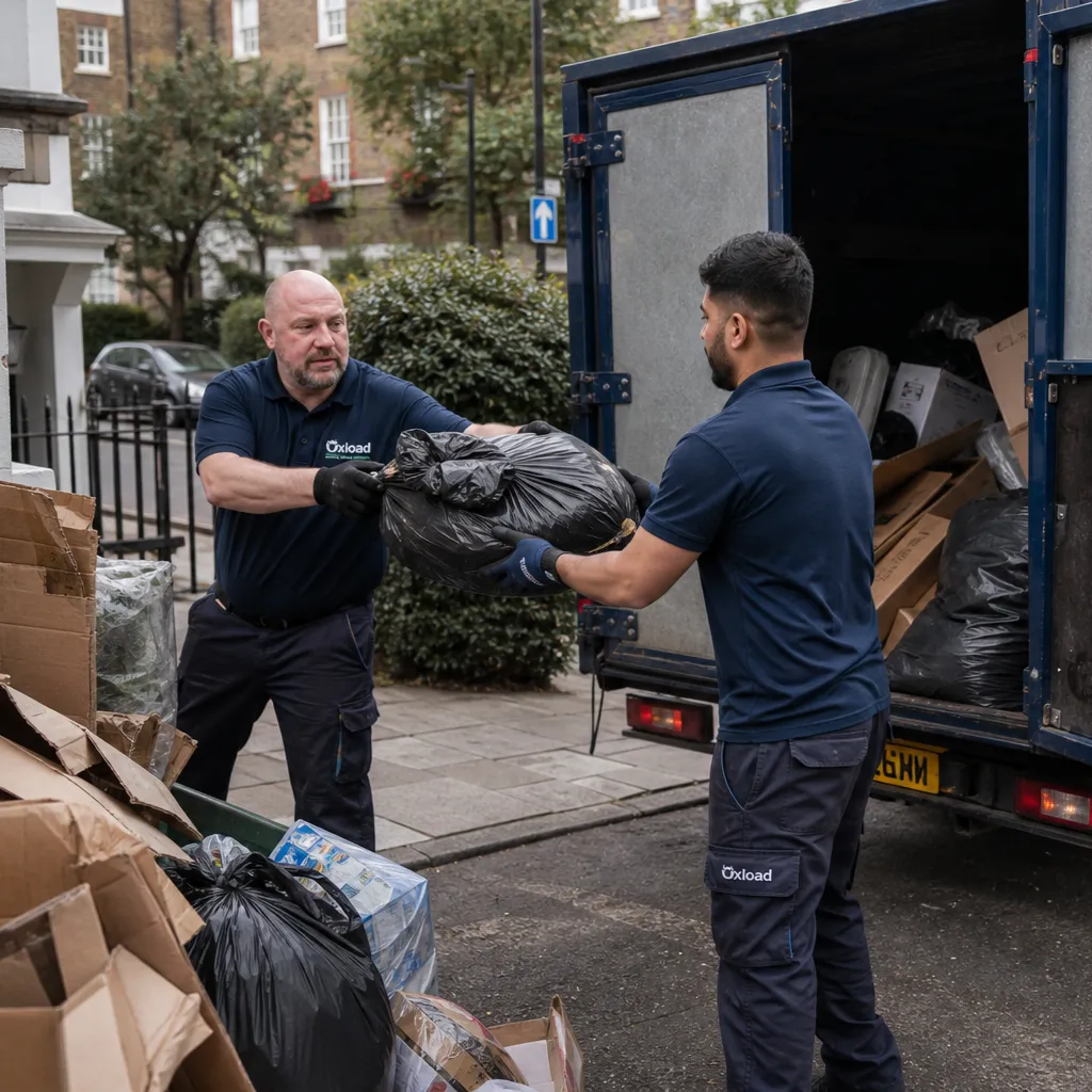 Oxload team loading rubbish into a van in London