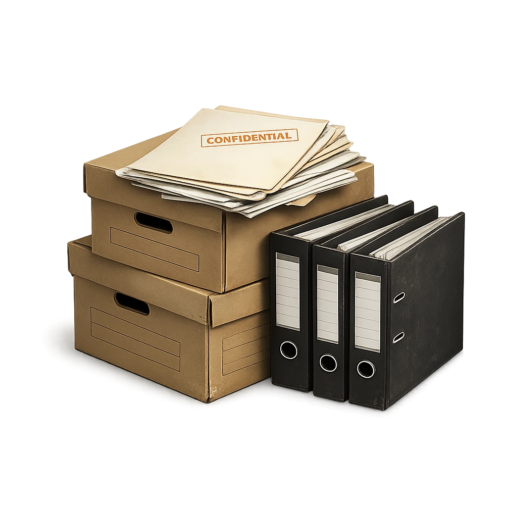 Boxed confidential records awaiting secure collection